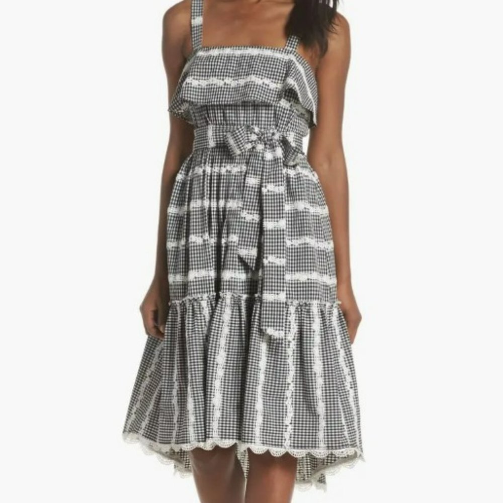 Adelyn Rae Belle Ruffle Lace Gingham Midi Dress Size S